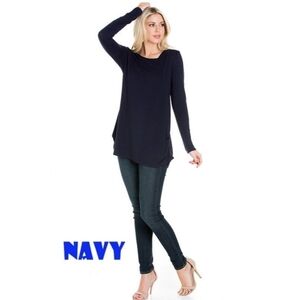 ZENANA Long Sleeve Navy Blue Top Size Medium NWT